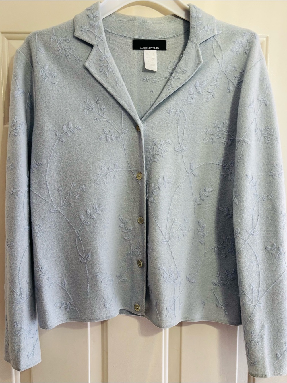 Jones New York Pale Blue Embroidered Button Sweater Jacket